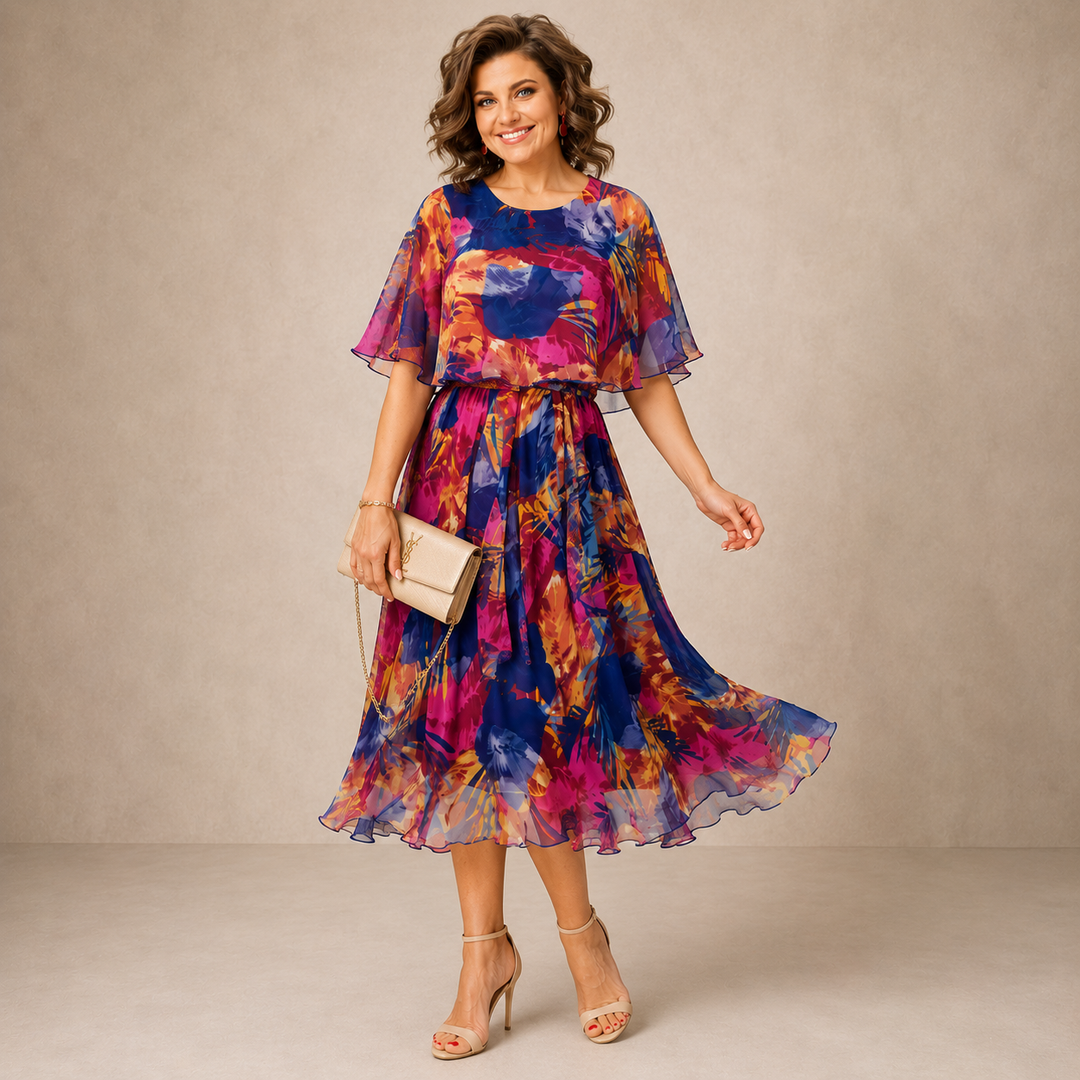 GISELLE | COLORFUL FLORAL MIDI DRESS FOR WOMEN