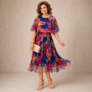 GISELLE | COLORFUL FLORAL MIDI DRESS FOR WOMEN
