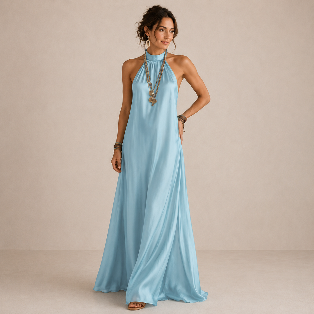 ALBA | BLUE HALTER-NECK MAXI DRESS FOR WOMEN