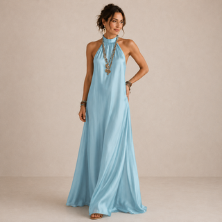 ALBA | BLUE HALTER-NECK MAXI DRESS FOR WOMEN