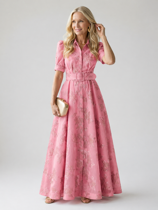 OLYMPE | BELTED FLORAL MAXI DRESS FOR WOMEN