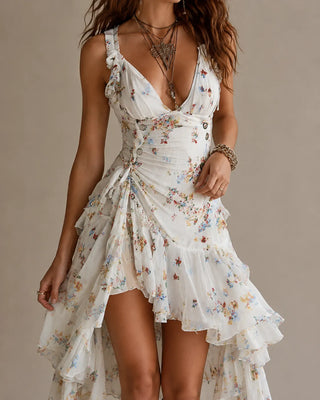 ROSALIE | FLORAL RUFFLE HIGH-LOW DRESS FOR WOMEN