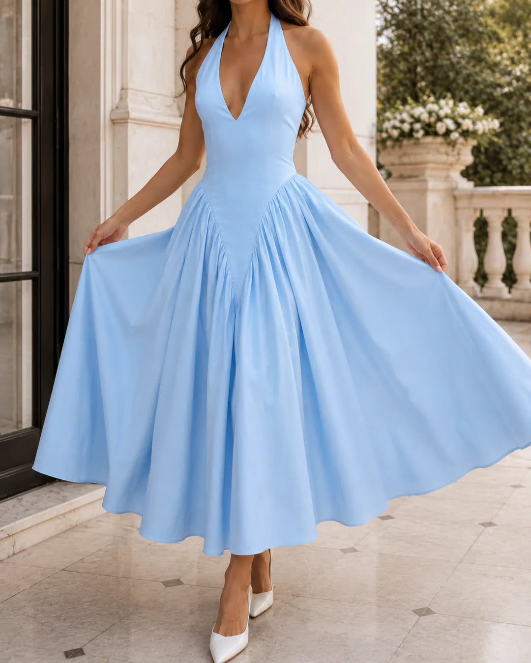 CELESTE | HALTER NECK MIDI DRESS FOR WOMEN