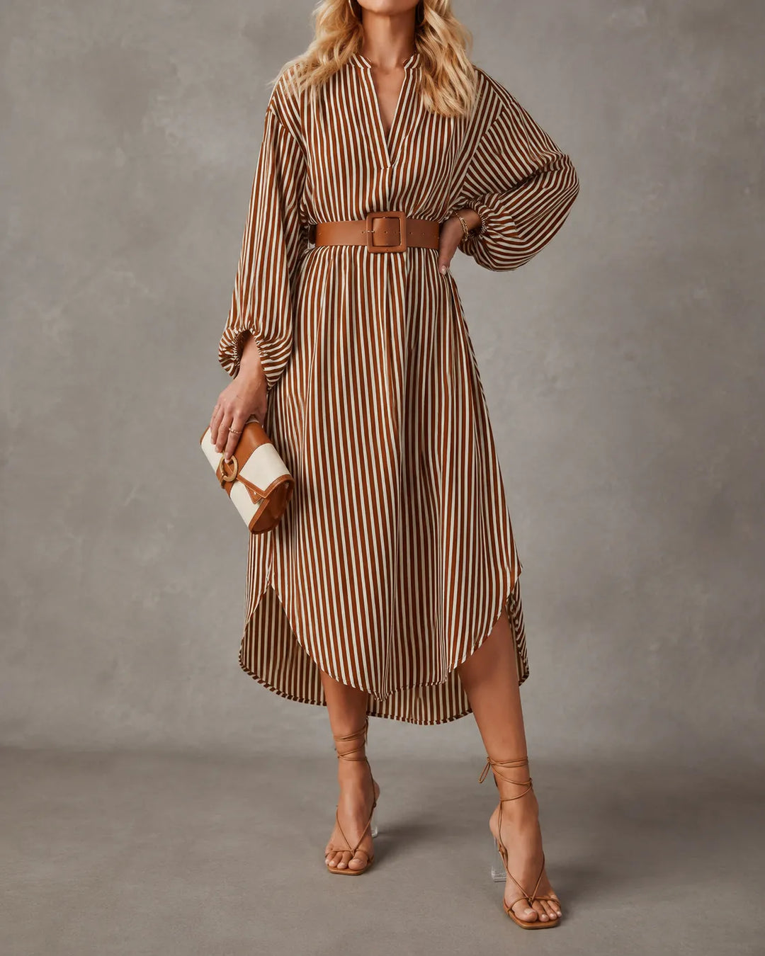 SIENNA | BELTED STRIPED MIDI DRESS FOR WOMEN
