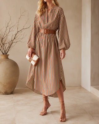 SIENNA | BELTED STRIPED MIDI DRESS FOR WOMEN