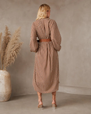 SIENNA | BELTED STRIPED MIDI DRESS FOR WOMEN