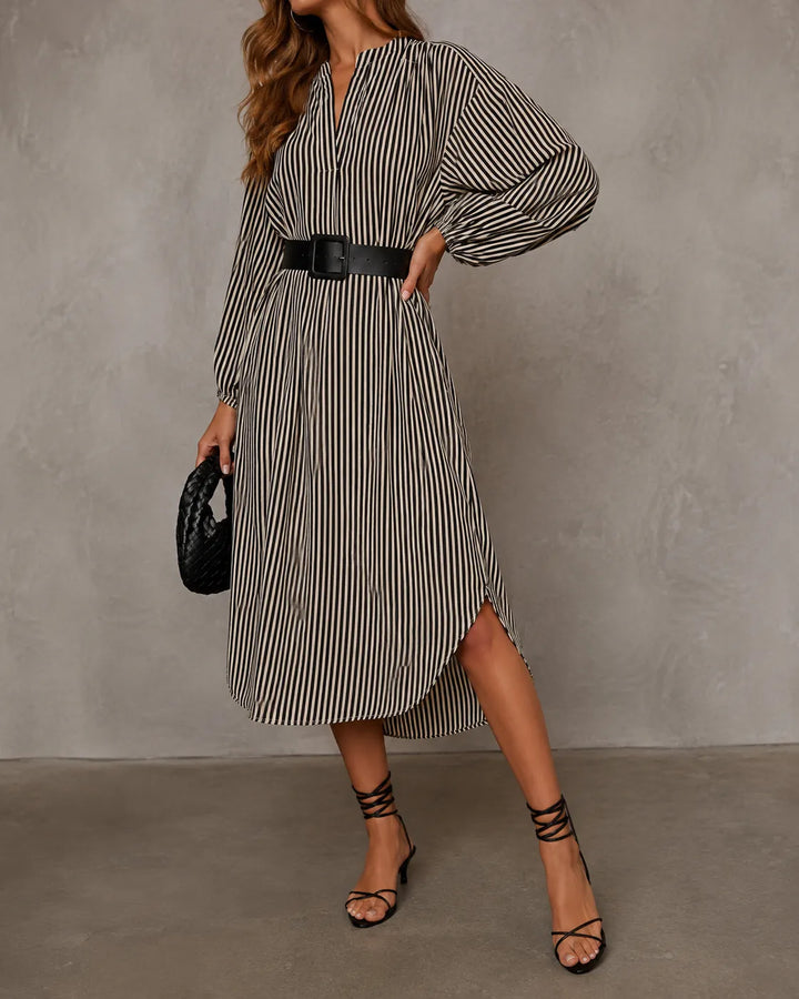 SIENNA | BELTED STRIPED MIDI DRESS FOR WOMEN