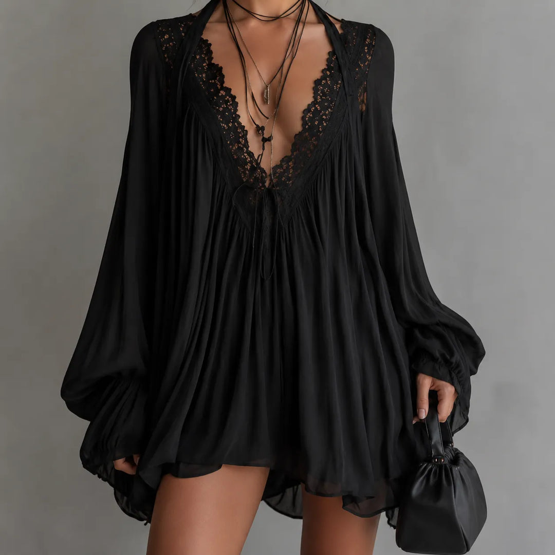 LUCIA | LACE-TRIM CHIFFON TUNIC DRESS FOR WOMEN