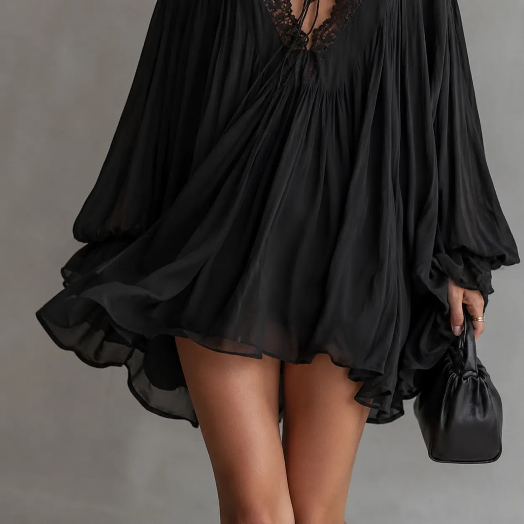 LUCIA | LACE-TRIM CHIFFON TUNIC DRESS FOR WOMEN