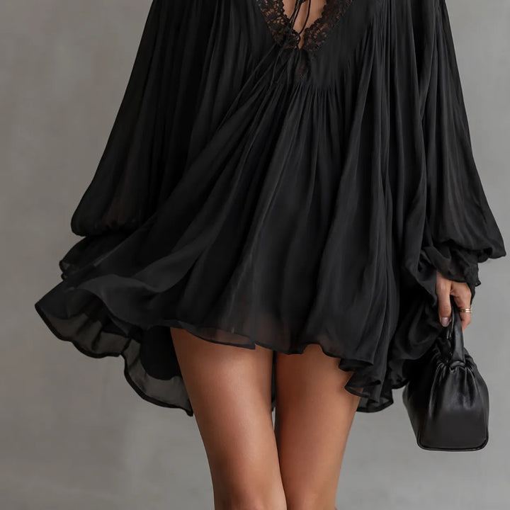 LUCIA | LACE-TRIM CHIFFON TUNIC DRESS FOR WOMEN