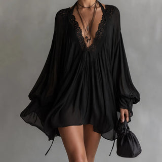 LUCIA | LACE-TRIM CHIFFON TUNIC DRESS FOR WOMEN
