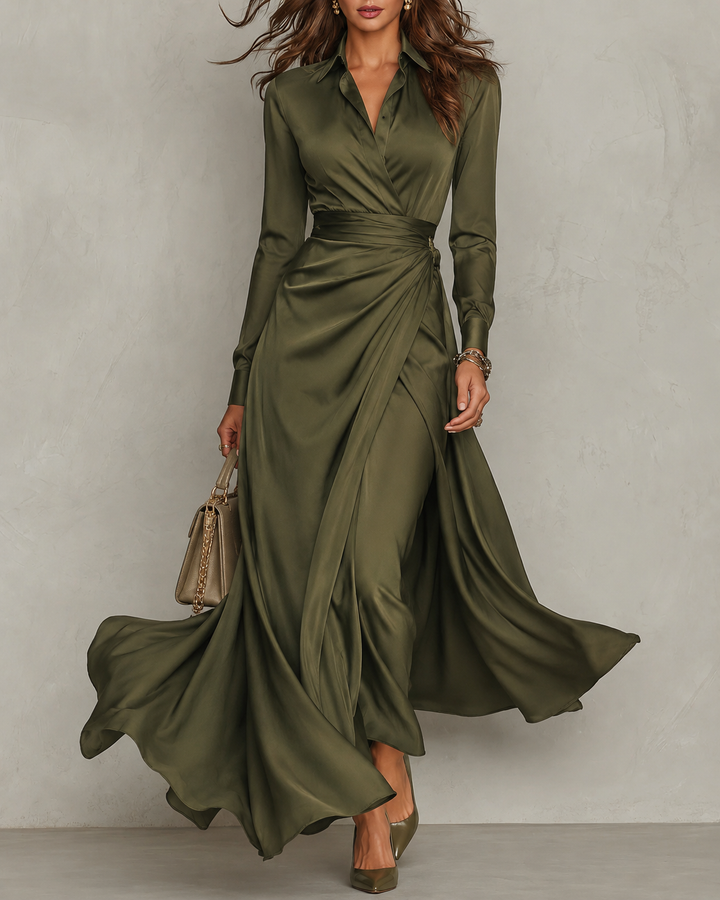 XIMENA | GREEN WRAP MAXI DRESS FOR WOMEN