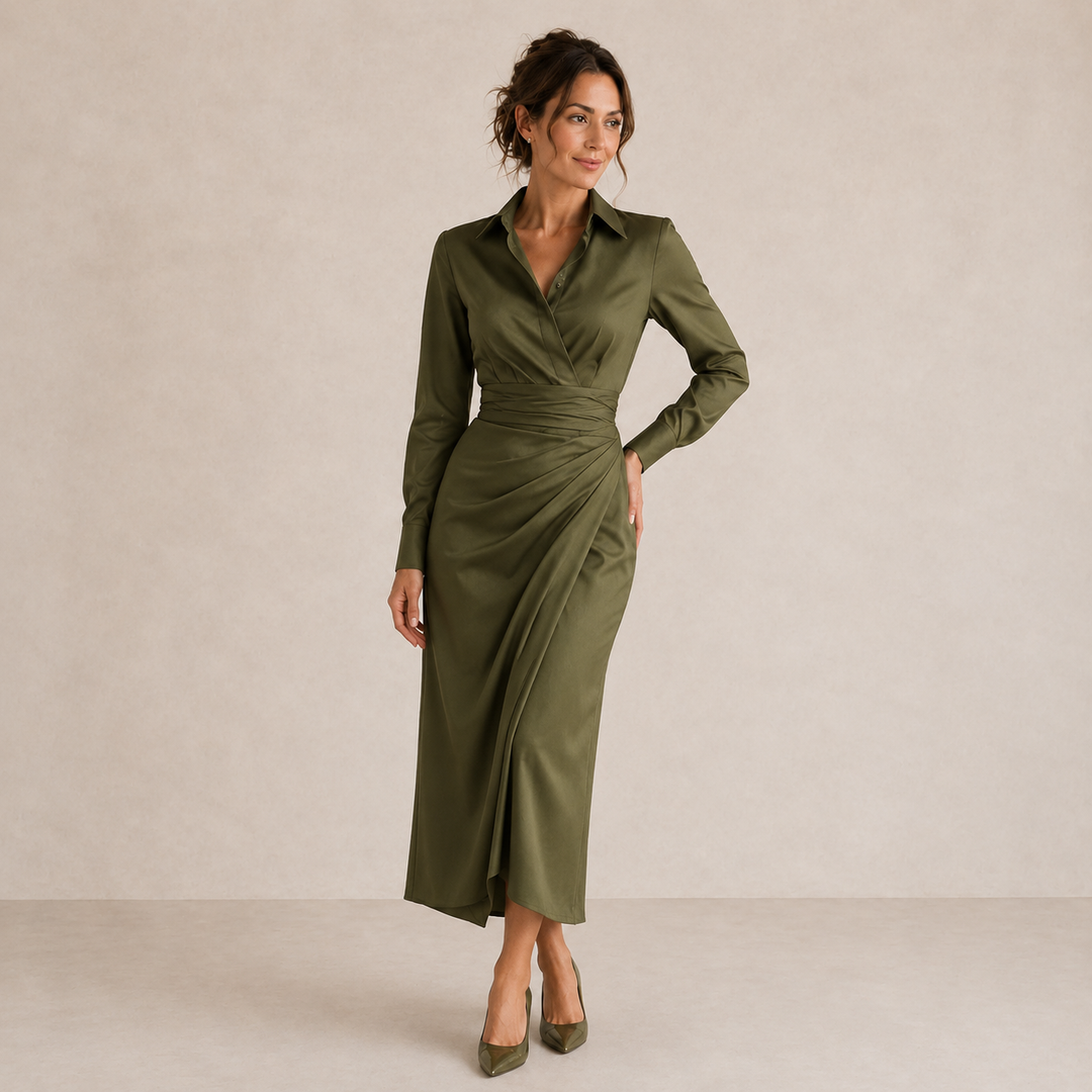 RHIANNON | RUCHED SHIRT MIDI DRESS FOR WOMEN