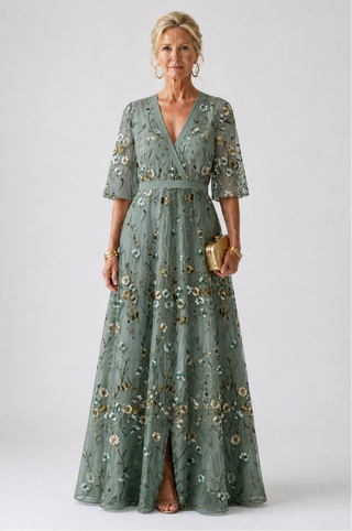 BIANCA | NECK SLEEVE MAXI DRESS FOR WOMEN