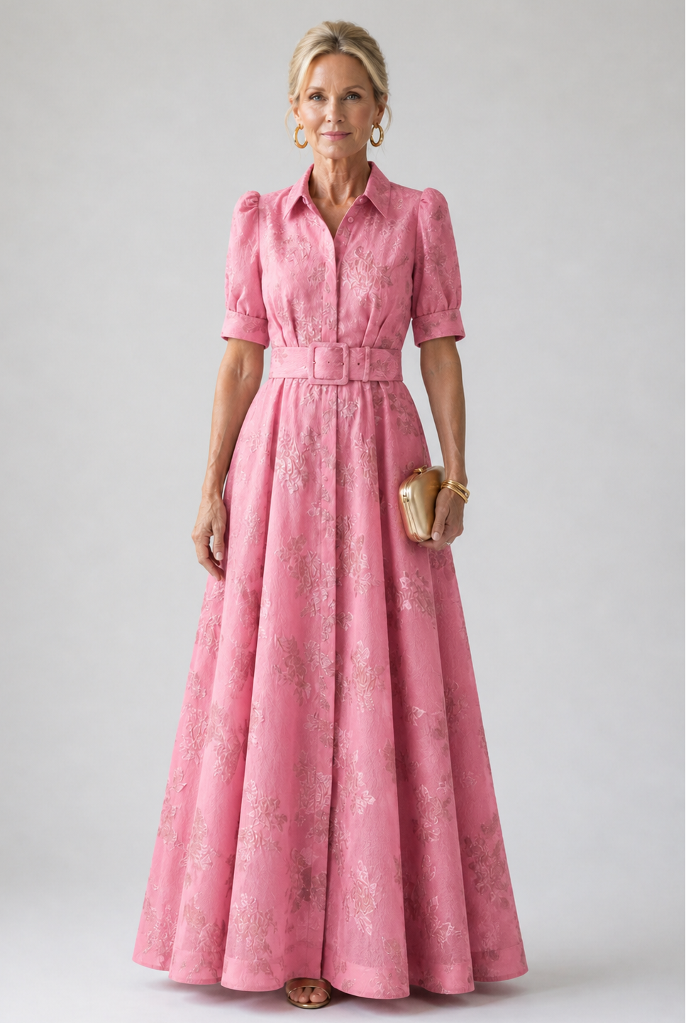 OLYMPE | BELTED FLORAL MAXI DRESS FOR WOMEN