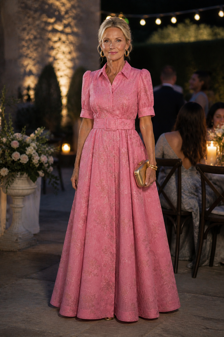 OLYMPE | BELTED FLORAL MAXI DRESS FOR WOMEN