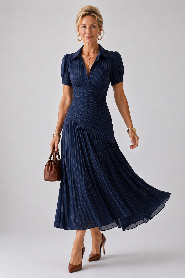 THEODORA | PLEATED WAISTLINE MIDI DRESS FOR WOMEN