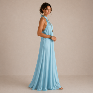 ALBA | BLUE HALTER-NECK MAXI DRESS FOR WOMEN