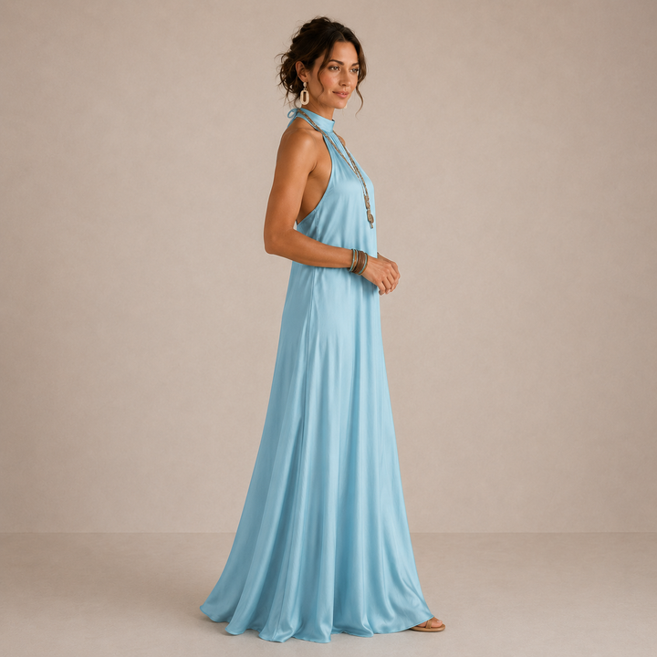 ALBA | BLUE HALTER-NECK MAXI DRESS FOR WOMEN