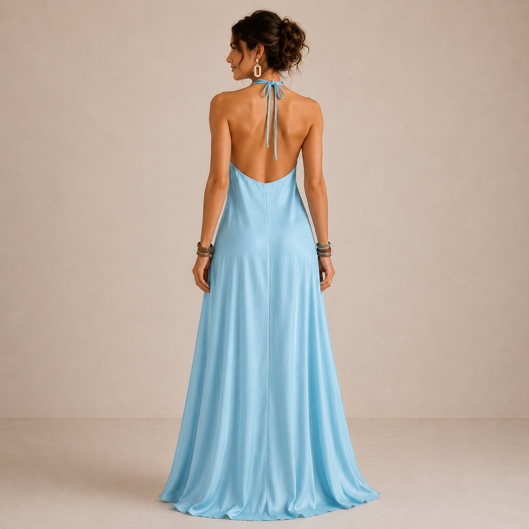 ALBA | BLUE HALTER-NECK MAXI DRESS FOR WOMEN
