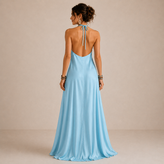 ALBA | BLUE HALTER-NECK MAXI DRESS FOR WOMEN