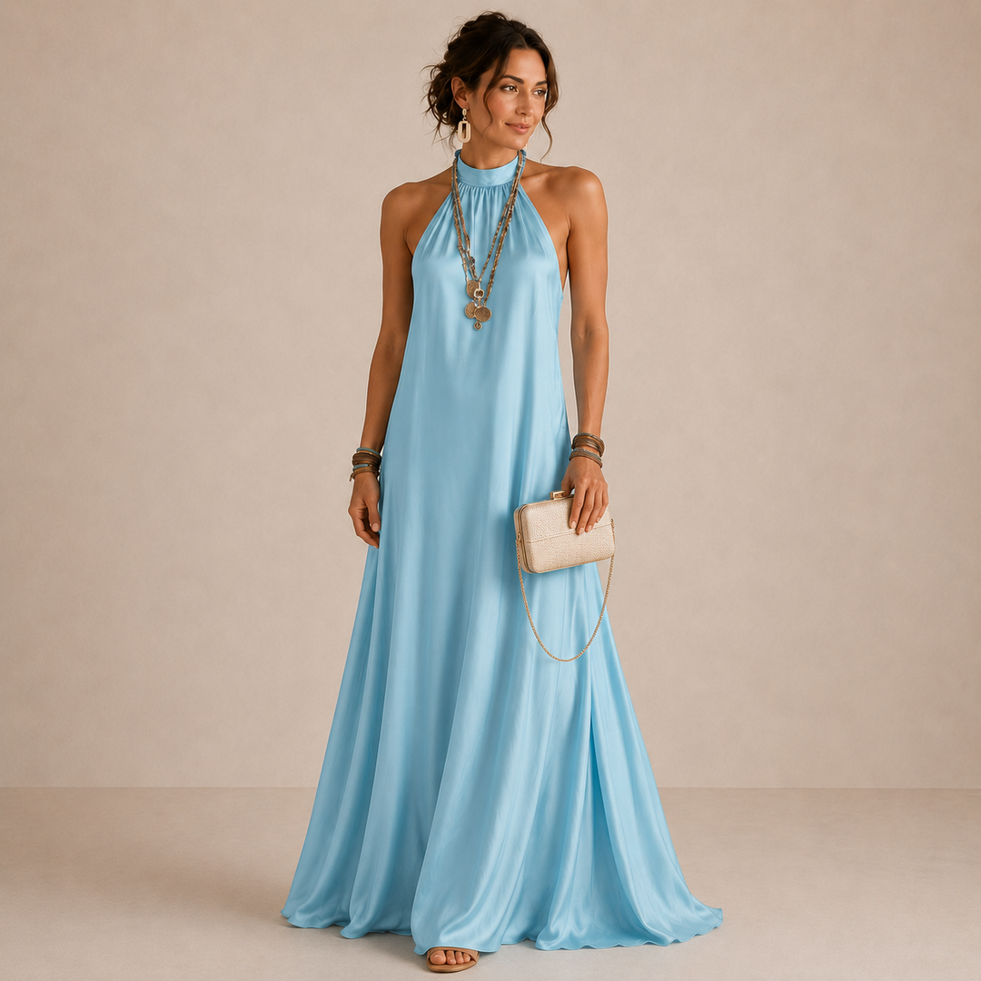 ALBA | BLUE HALTER-NECK MAXI DRESS FOR WOMEN