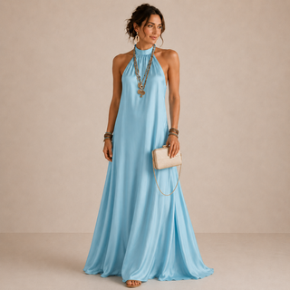 ALBA | BLUE HALTER-NECK MAXI DRESS FOR WOMEN