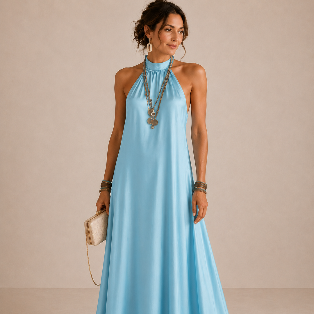 ALBA | BLUE HALTER-NECK MAXI DRESS FOR WOMEN