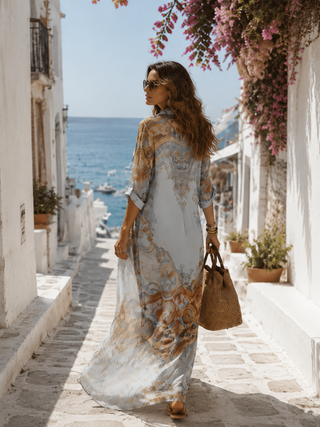 BAROQUE | FLORAL BLUE MAXI DRESS FOR WOMEN