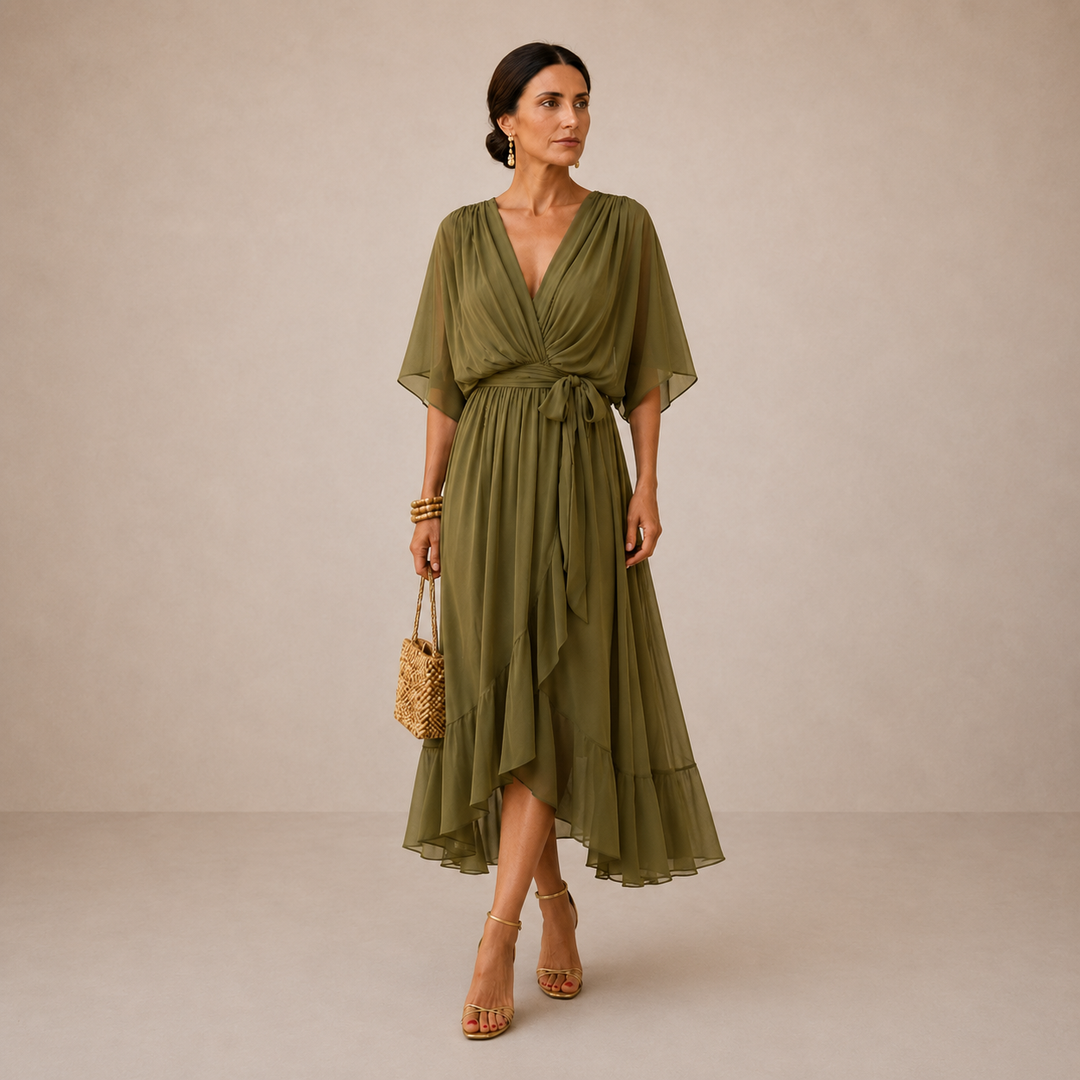 DAGMAR | V-NECK MIDI DRESS FOR WOMEN