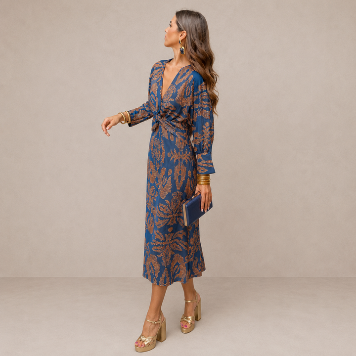 PAULINA | V-NECK TIE-WAIST MIDI DRESS FOR WOMEN