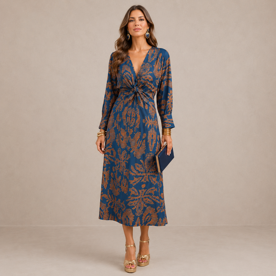 PAULINA | V-NECK TIE-WAIST MIDI DRESS FOR WOMEN