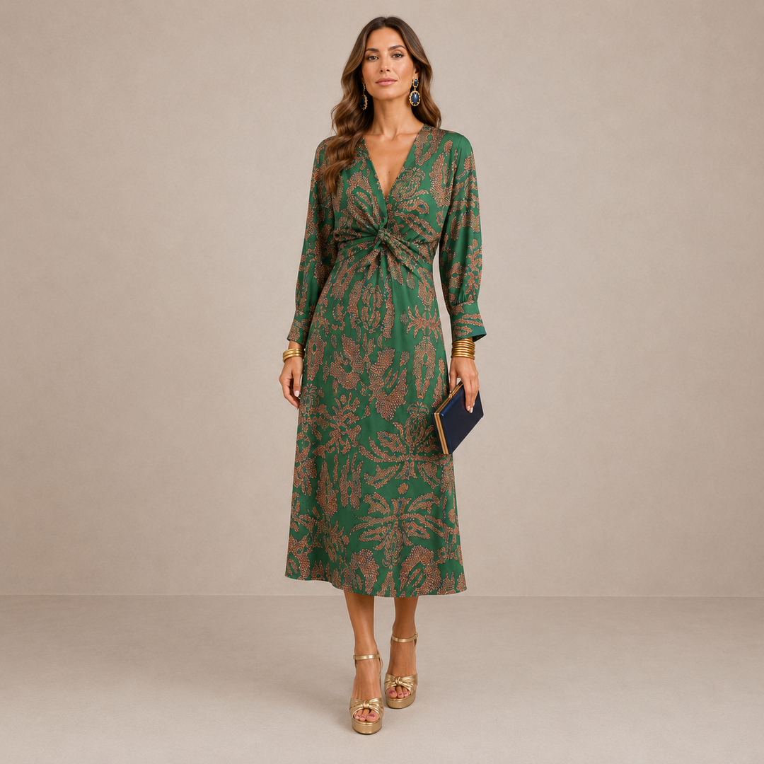 PAULINA | V-NECK TIE-WAIST MIDI DRESS FOR WOMEN