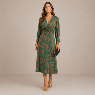 PAULINA | V-NECK TIE-WAIST MIDI DRESS FOR WOMEN