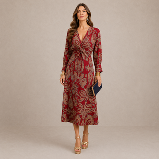 PAULINA | V-NECK TIE-WAIST MIDI DRESS FOR WOMEN