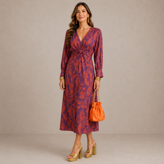 PAULINA | V-NECK TIE-WAIST MIDI DRESS FOR WOMEN