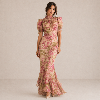 MIRABEL | FLORAL PUFF-SLEEVE MAXI DRESS FOR WOMEN