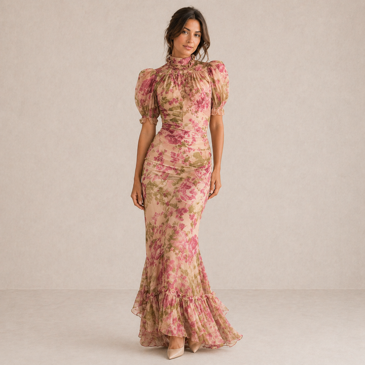 MIRABEL | FLORAL PUFF-SLEEVE MAXI DRESS FOR WOMEN