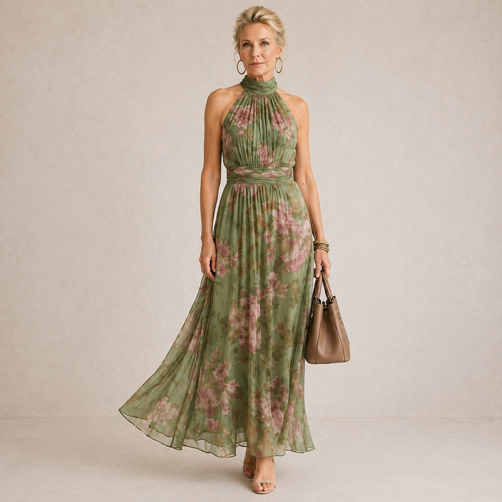 QUILLA | HALTER FLORAL MIDI DRESS FOR WOMEN