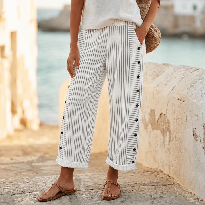 COASTLYN | STRIPED BUTTON TRIM PANTS FOR WOMEN