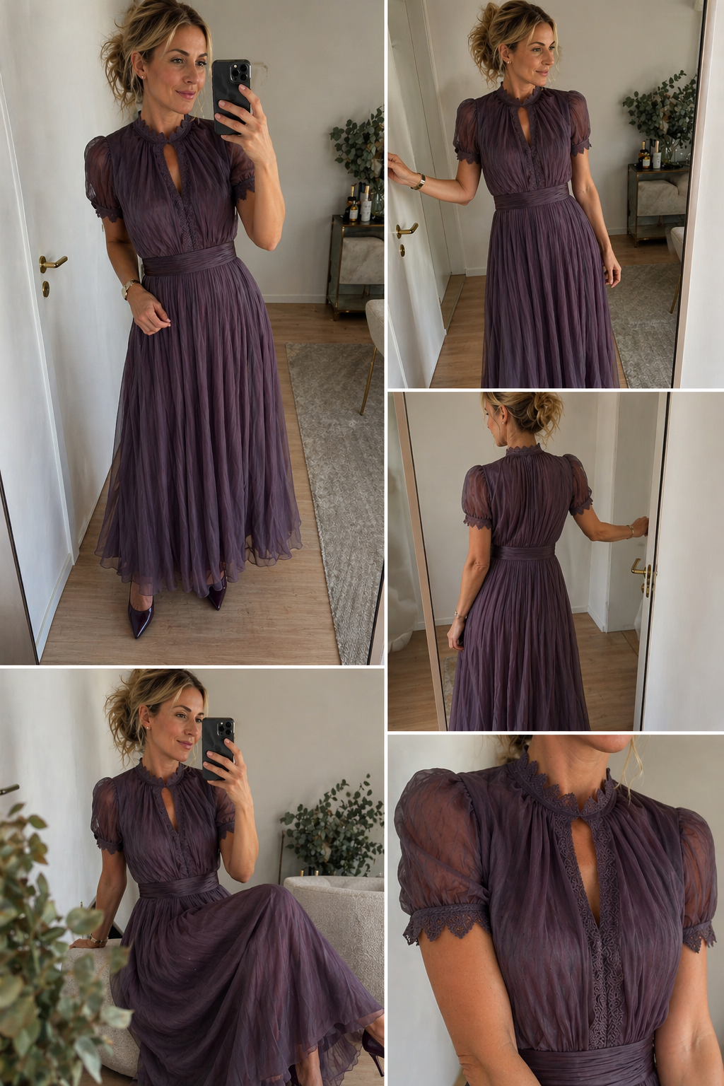 YLVA | PLEATED PUFF-SLEEVE MIDI DRESS FOR WOMEN