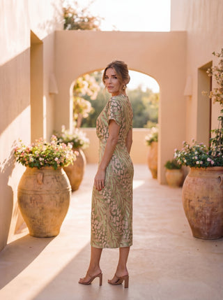 QUILLA | RUFFLE SLEEVE MIDI DRESS FOR WOMEN