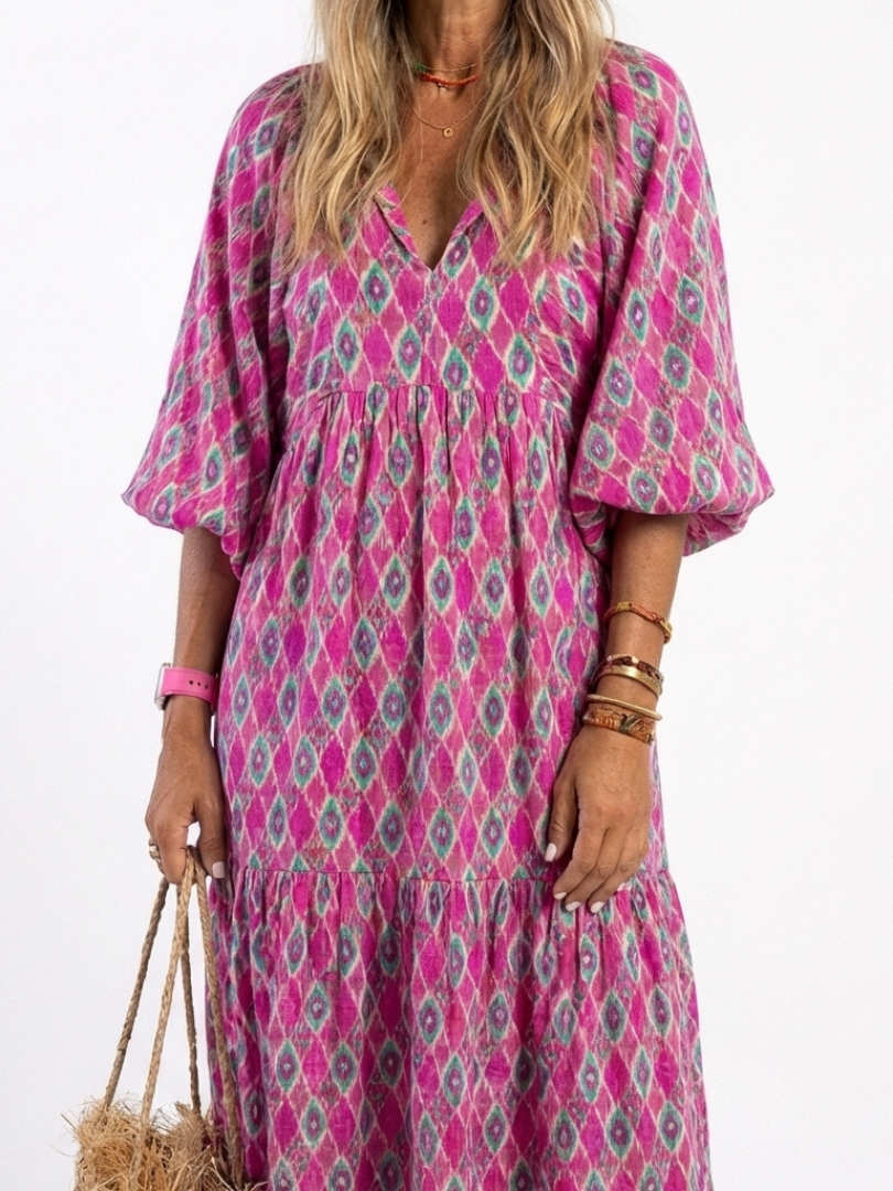 APOLLINE | SLEEVE NECK MIDI DRESS FOR WOMEN