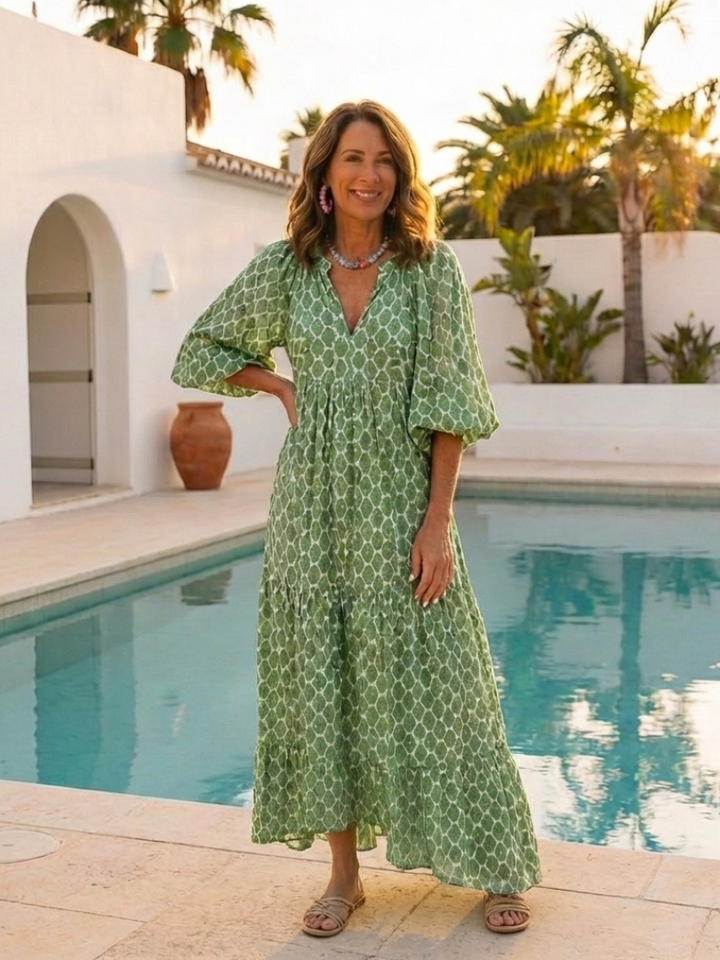 APOLLINE | SLEEVE NECK MIDI DRESS FOR WOMEN