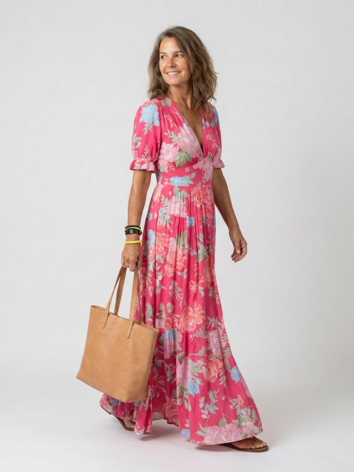 IONE | SLEEVE NECK FLORAL DRESS FOR WOMEN