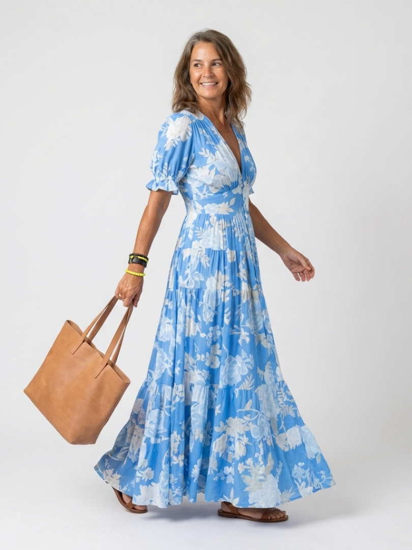 IONE | SLEEVE NECK FLORAL DRESS FOR WOMEN