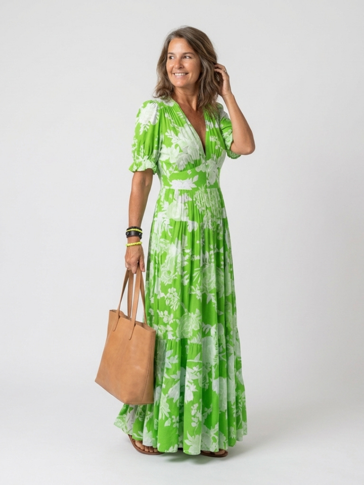 IONE | SLEEVE NECK FLORAL DRESS FOR WOMEN