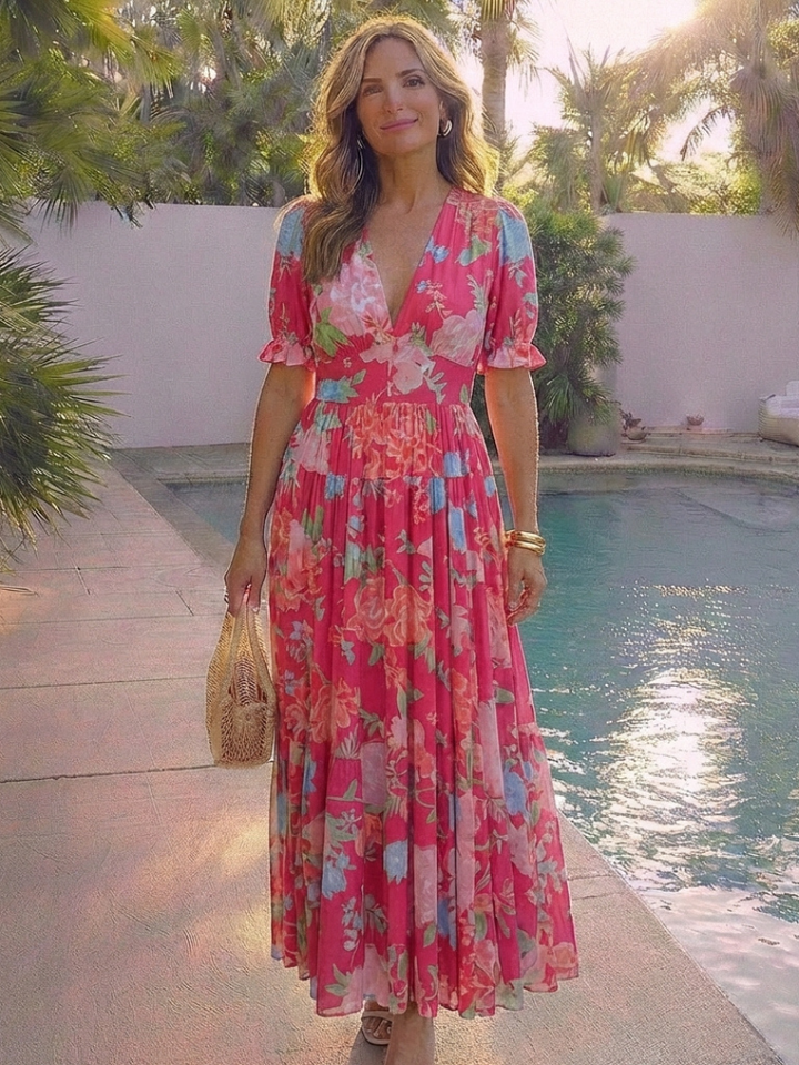 IONE | SLEEVE NECK FLORAL DRESS FOR WOMEN