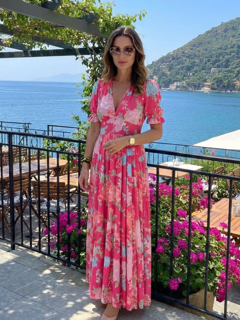 IONE | SLEEVE NECK FLORAL DRESS FOR WOMEN