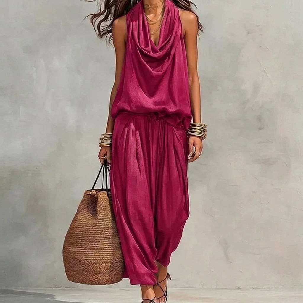 AMBRA | FLOWY DRAPED HALTER SET FOR WOMEN